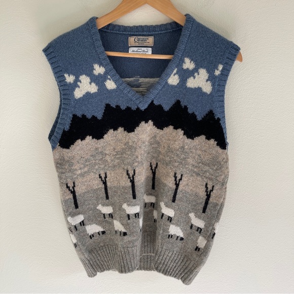 Sweaters Vintage Shetland Wool Landscape Sheep Sweater Vest Poshmark